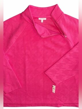 T by Talbots Women’s 3X Pullover 1/4 Zip Long Sleeve Top Bright Hot Pink NWT